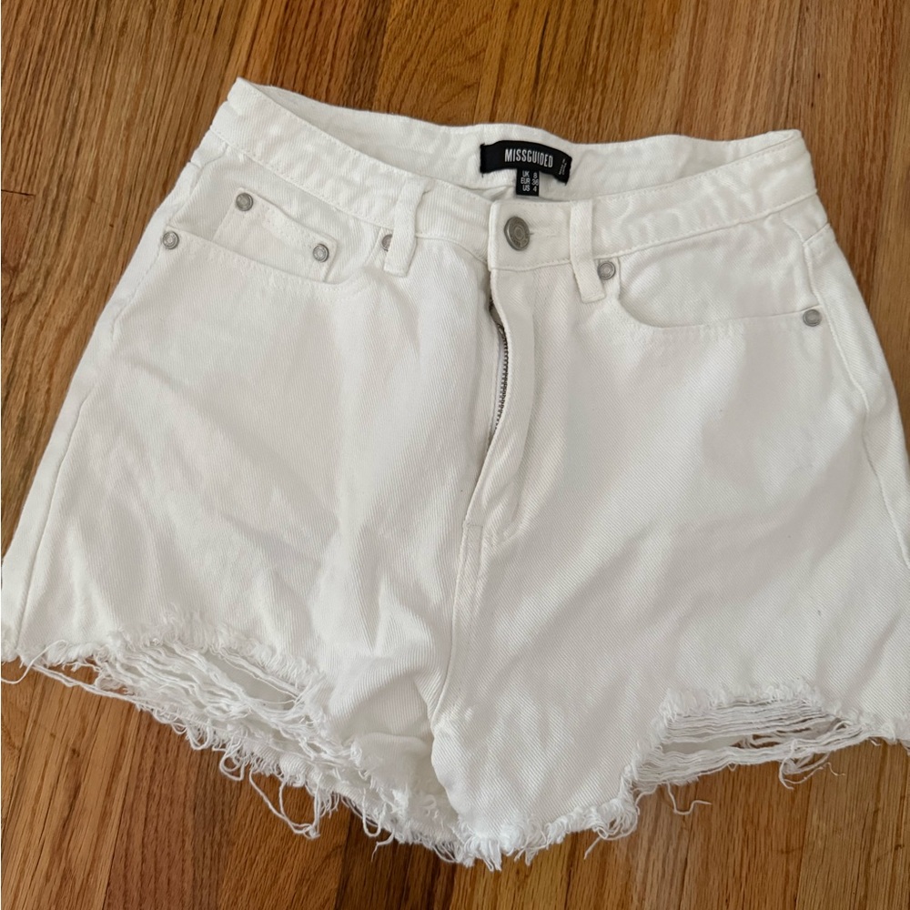Missguided White Distressed Jean Shorts